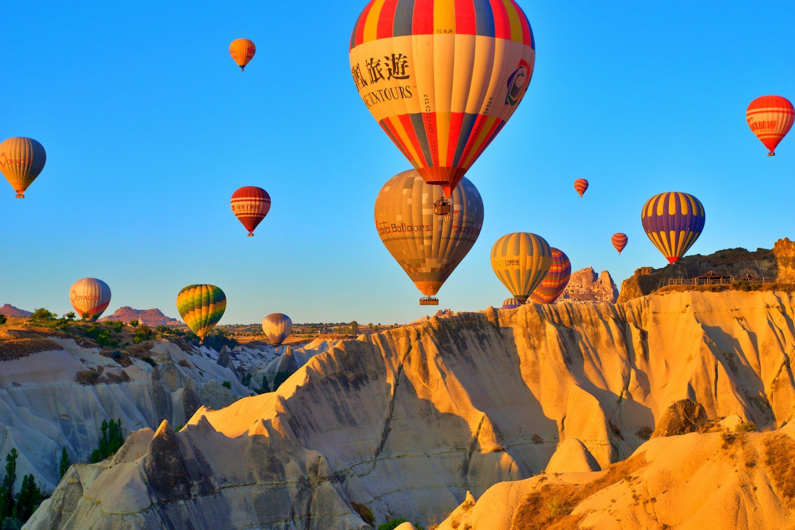 Hot air balloons above the dramatic valleys of Cappadocia, Turkey