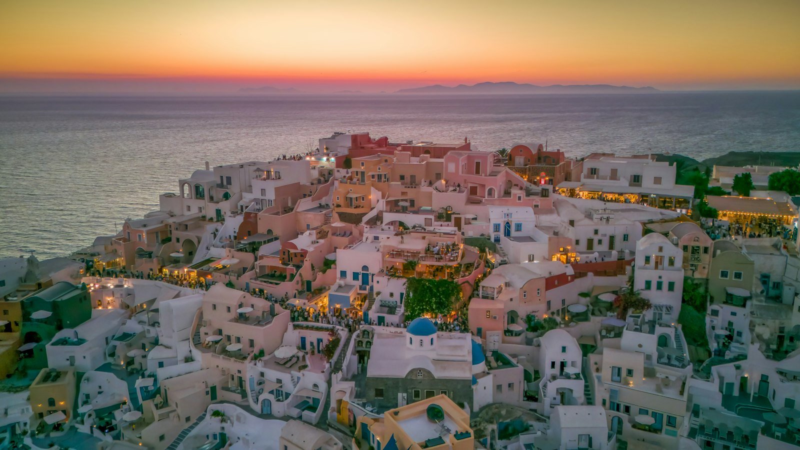 Whitewashed village of Oia overlooking the Aegean Sea in Santorini