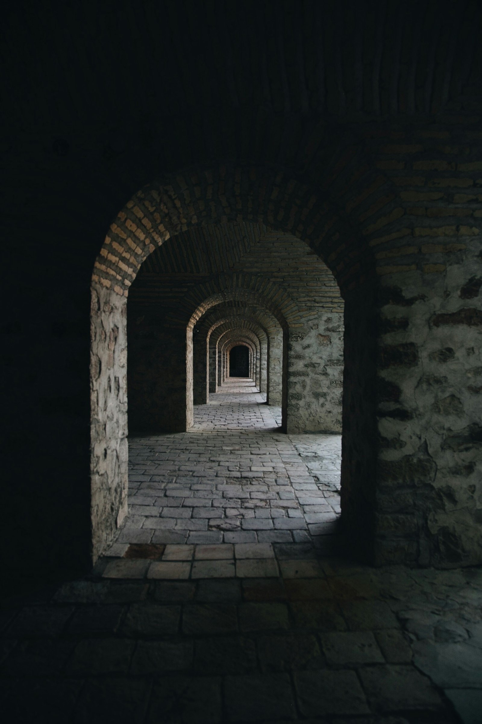 Historic brick arches of the Sheki Caravanserai, Azerbaijan
