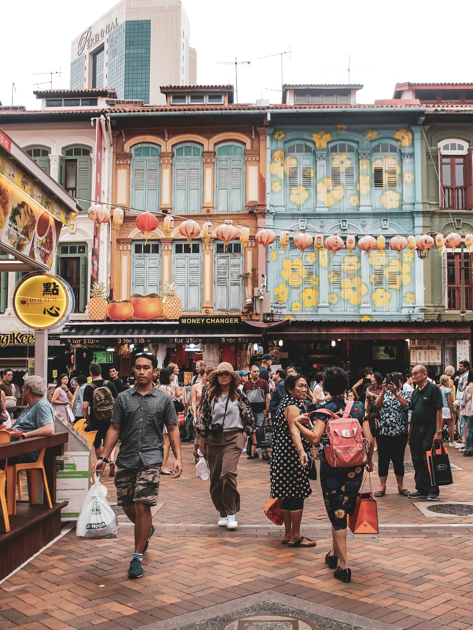 Colourful market street in Chinatown, Singapore