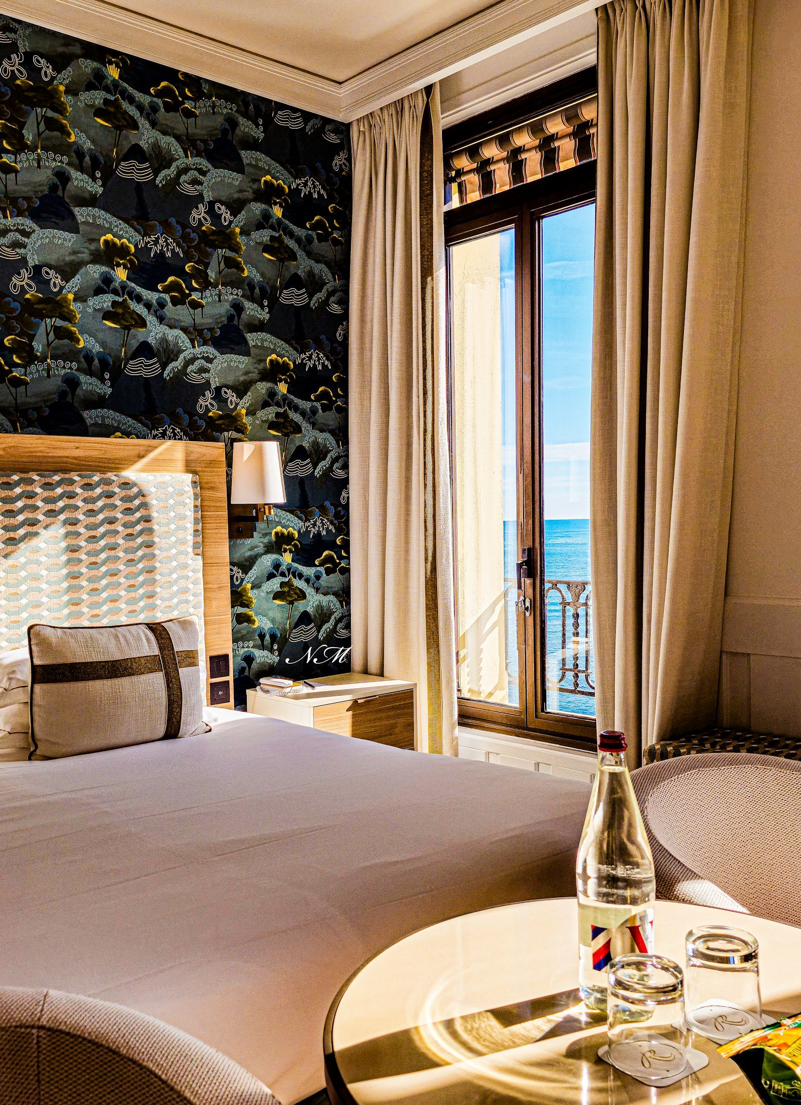 Elegant luxury hotel room with a beautiful sea view