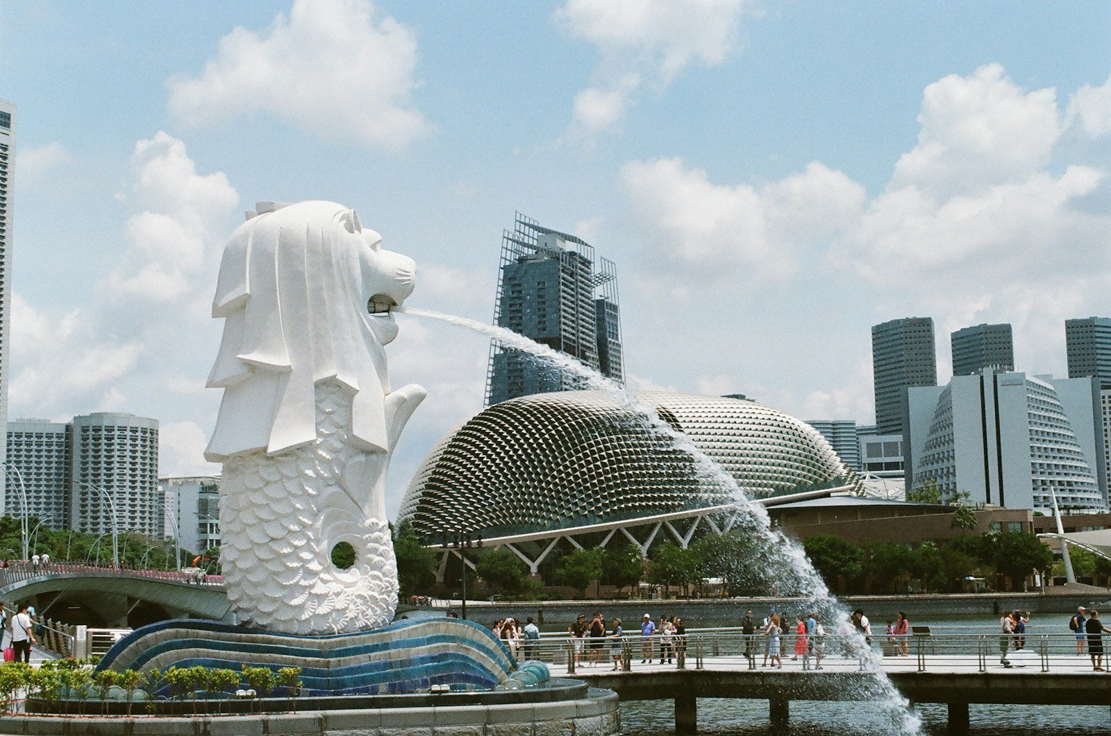 The Merlion with Singapore city buildings behind it