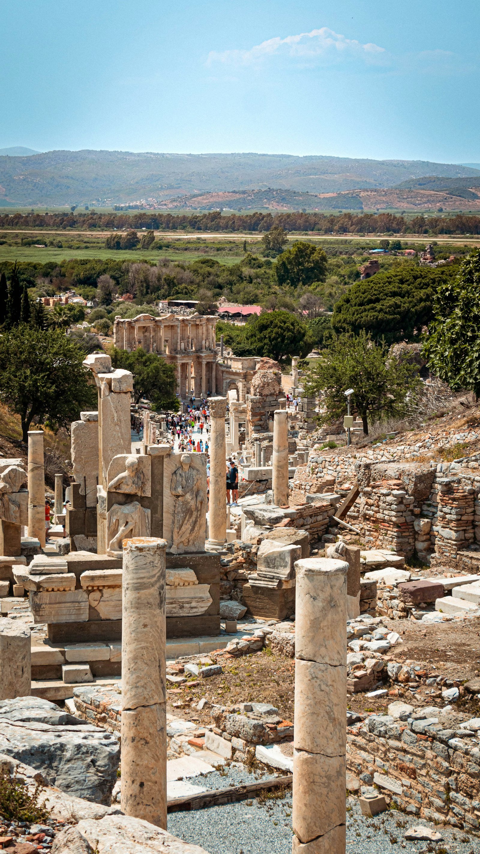 Ornate Library of Celsus among the ancient ruins of Ephesus, Turkey